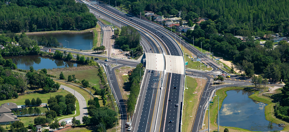Aerial view of a multi-lane highway